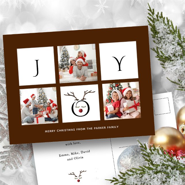JOY Modern Fun Script Photo Collage Whimsical Holi Postcard (Creator Uploaded)
