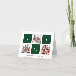 JOY Modern Green Fun Script Photo Collage Simple Holiday Card