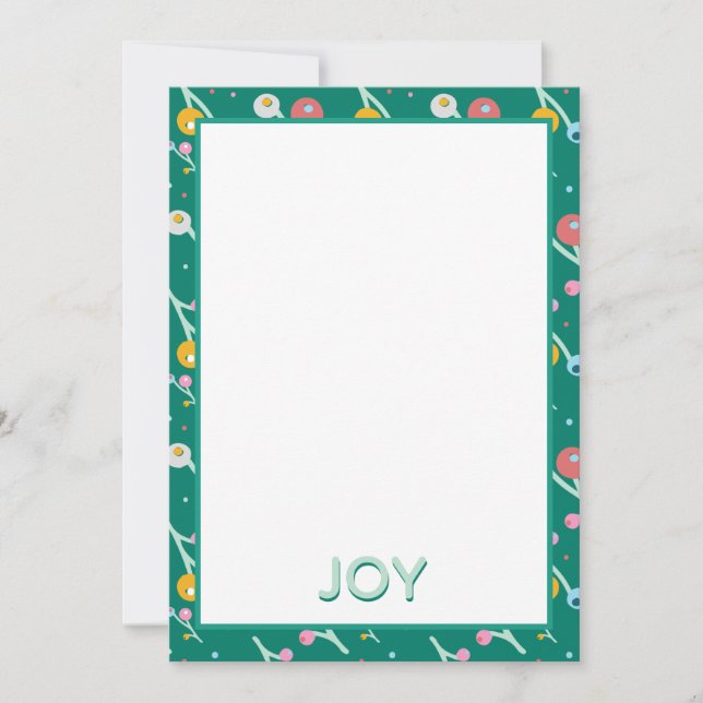 Joy Modern Holiday Berries Green Christmas Card (Front)