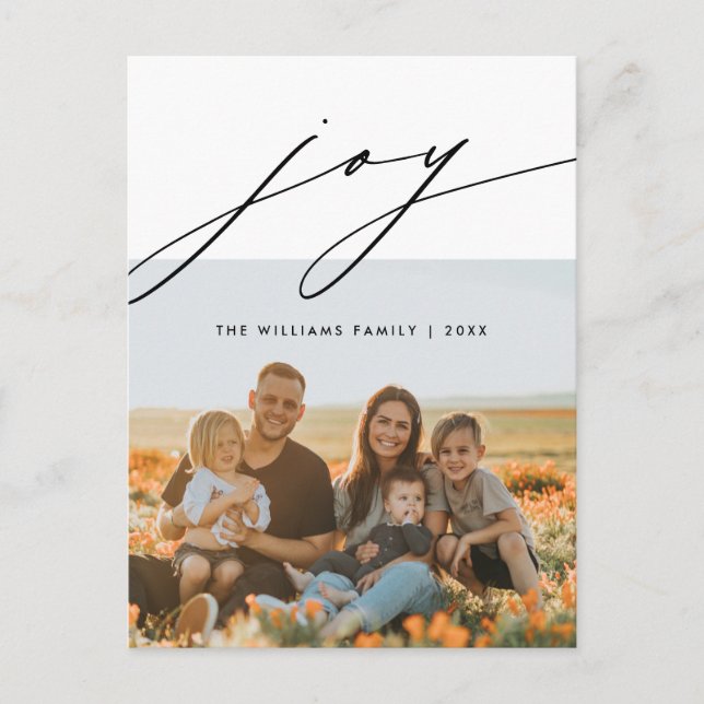 Joy, Modern Merry Christmas Family Photo Postcard (Front)