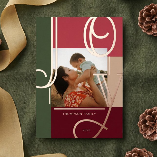 Joy Modern Personalized Family Photo Christmas Foil Holiday Card (Joy Modern Personalized Family Photo Christmas Foil Holiday Card)
