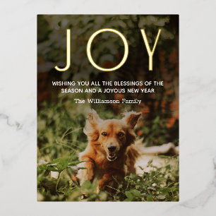 JOY Modern Photo Christmas Foil Holiday Postcard