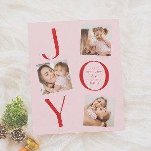 Joy   Modern Pink & Red 4 Photo Christmas