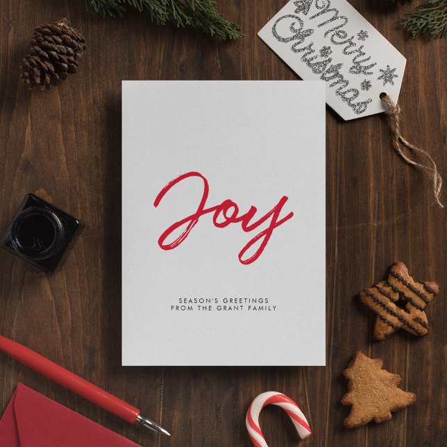 Joy modern red and white Christmas card (Creator Uploaded)