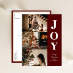 Joy Modern Red Christmas 3 Photo Collage Holiday Postcard<br><div class="desc">Joy Modern Red Christmas 3 Photo Collage Modern Holiday Postcard. Send Holiday Greetings to your loved ones with this festive and Modern Holiday Card. All the texts are pre-arranged for you to personalise easily and quickly with your own details. Happy Holidays!</div>