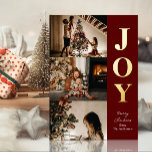Joy Modern Red Gold Christmas 3 Photo Collage Foil Holiday Card<br><div class="desc">Joy Modern Red Gold Christmas 3 Photo Collage Real Foil Holiday Card. Send Holiday Greetings with photos to your loved ones with this festive and Modern Foil Holiday Card. All the texts are pre-arranged for you to personalise easily and quickly with your own details. Happy Holidays!</div>