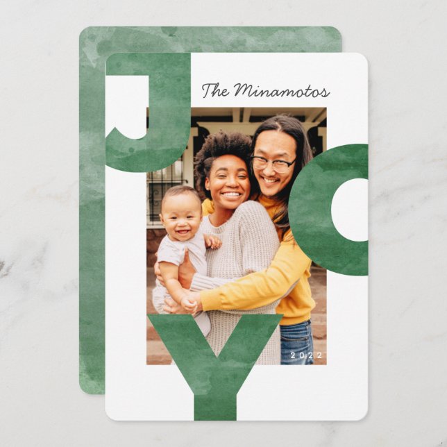 Joy Modern Simple Cool Typography Family Photo Holiday Card (Front/Back)
