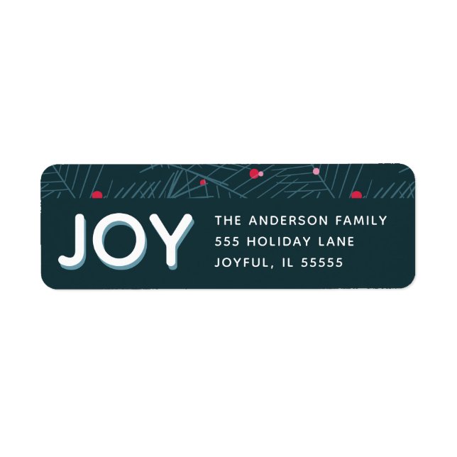 Joy Modern Spruce Custom Holiday Return Address Label (Front)