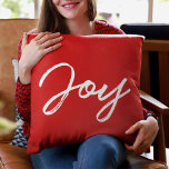Joy  modern white font cushion<br><div class="desc">A modern and stylish typography for this personalizable holiday items collection.</div>
