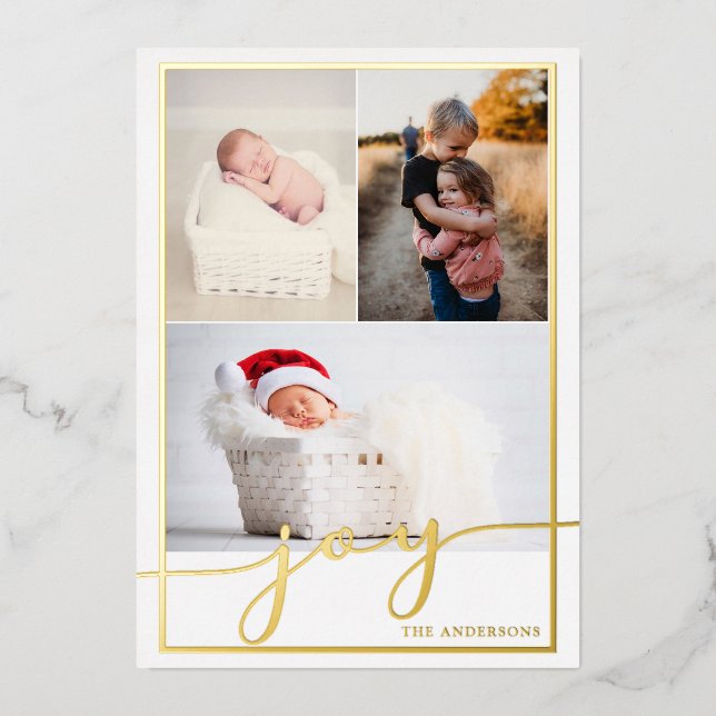 Joy Multiple Photo Foil Foil Holiday Card (Front)