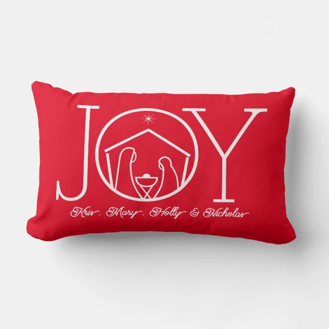 JOY Nativity Christian Christmas Family Name Lumbar Cushion (Front)