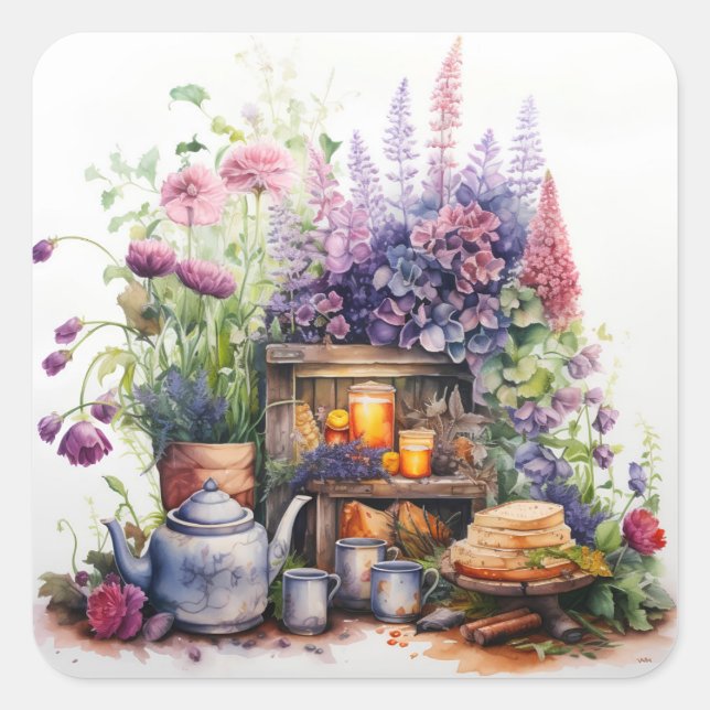 Joy of Afternoon Tea & Gardening Square Sticker (Front)