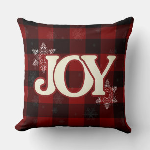 JOY of Christmas Elegant Red buffalo plaid Cushion