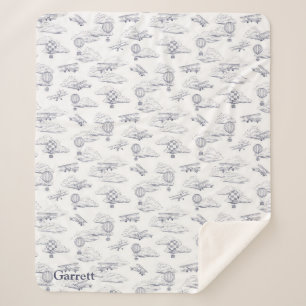Joy of Flight - Classic Aviation - Navy and White Sherpa Blanket