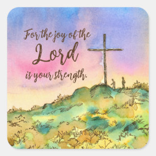 Joy Of The Lord Nehemiah Bible Scripture Sunset Square Sticker