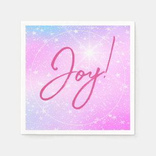 Joy! or Your Message Fuchsia Text Purple Pink Star Napkin