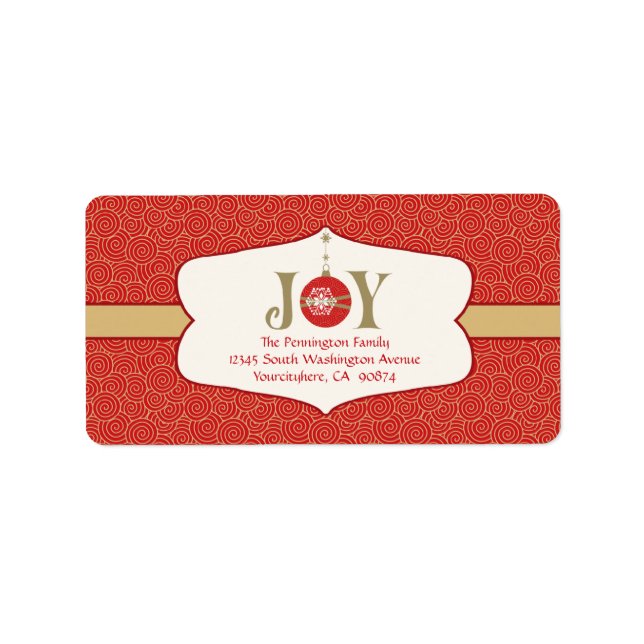 Joy ornament christmas customisable address label (Front)