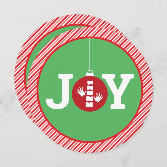 JOY Ornament Stripes Chiropractic Christmas Round Holiday Card (Front/Back)