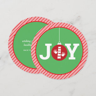 JOY Ornament Stripes Chiropractic Christmas Round Holiday Card