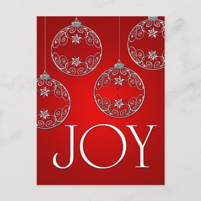 Joy Ornaments on ruby red  elegant Postcard (Front)