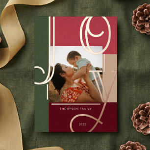 Joy Overlay Bold Modern Colour Blocks Family Photo Foil Holiday Card