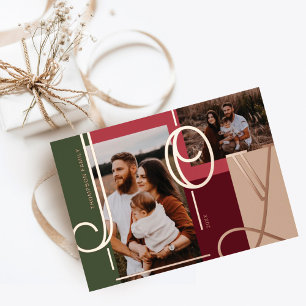 Joy Overlay Bold Modern Colour Blocks Family Photo Foil Holiday Card