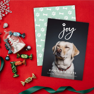 Joy Paw Print Brush Dog Lover Holiday Photo Card