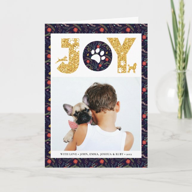 JOY Paws Gold | Pet Lovers Pine Bough Floral Holiday Card (Front)