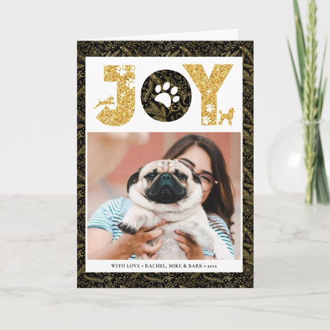 JOY Paws Gold | Pet Lovers Pine Bough Gold Holiday Card (Front)