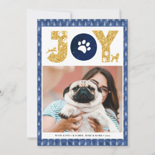 JOY Paws Gold   Pet Lovers Pine Tree In Blue Holiday Card