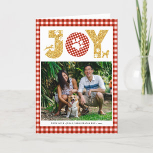 JOY Paws Gold   Pet Lovers Red Buffalo Plaid Holiday Card