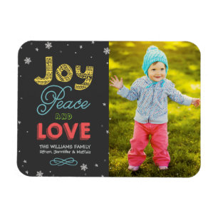 Joy Peace and Love Bright Colours Holiday Photo Magnet
