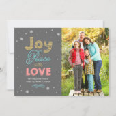 Joy Peace and Love Bright Colours Photo Holiday Card (Front)
