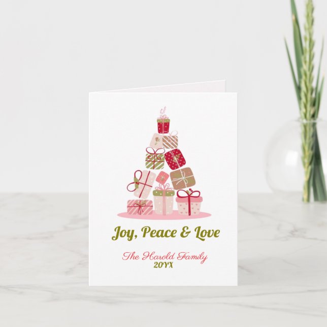Joy Peace and Love Christmas Tree Card (Front)