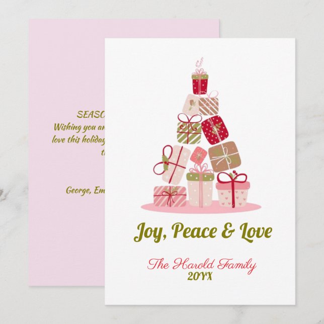 Joy Peace and Love Christmas Tree Card (Front/Back)