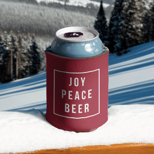 Joy Peace Beer   Red & White Funny Holiday Can Cooler