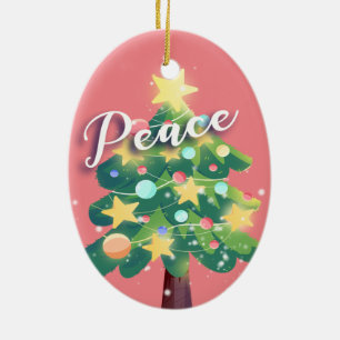 Joy & Peace Carton Christmas Tree Pink Ceramic Or Ornament