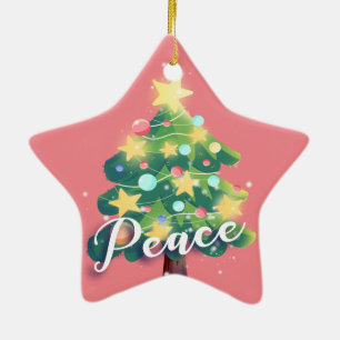Joy & Peace Carton Christmas Tree Pink Ceramic Orn Ornament