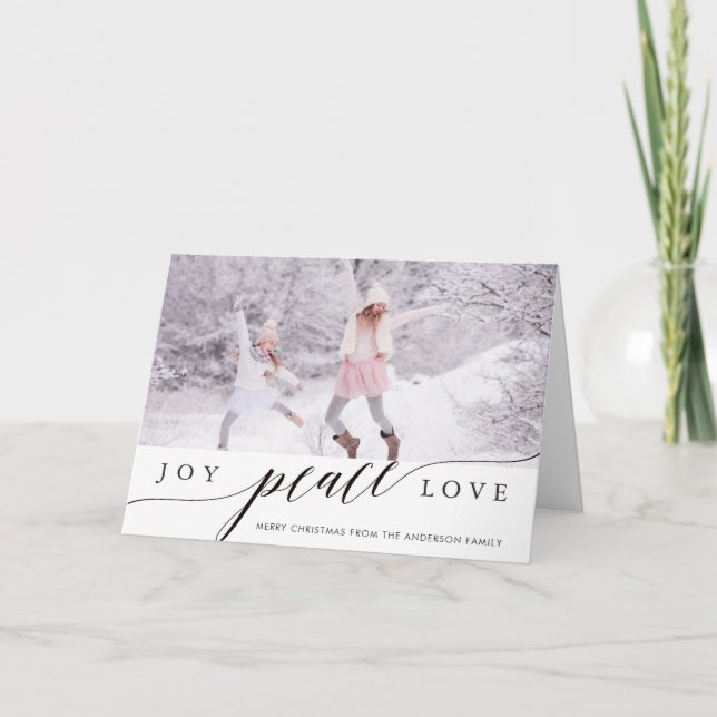 Joy Peace Love Christmas Photo Greeting Card (Front)