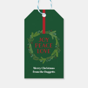 Joy Peace Love Christmas Wreath Gift Tags