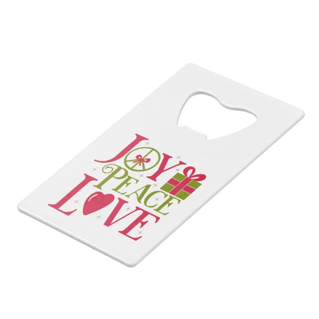 Joy Peace Love Credit Card Bottle Opener (Back Angled)