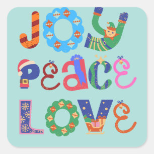 Joy, peace, love custom square sticker