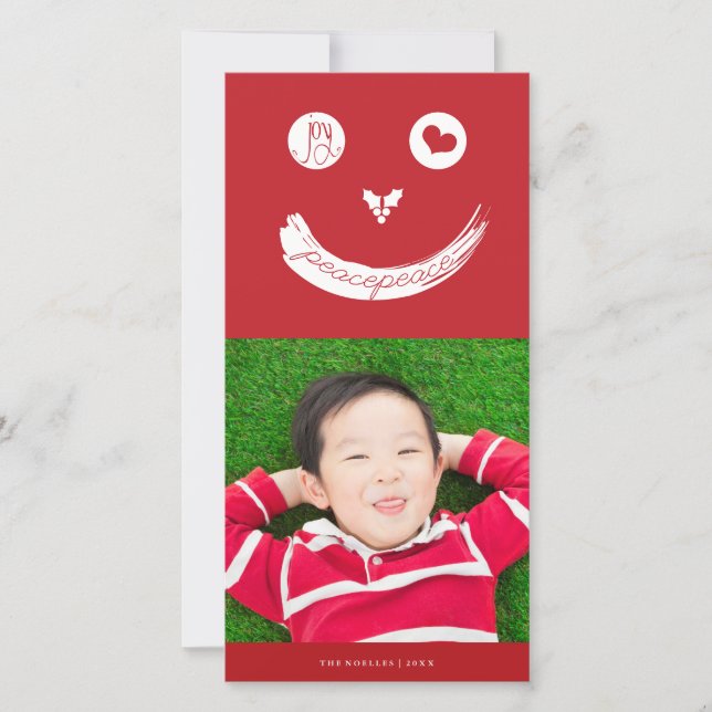 Joy Peace Love Cute Smiling Face Funny Kid's Photo Holiday Card (Front)
