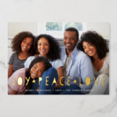 Joy Peace Love | Horizontal Photo Foil Holiday Card (Front)
