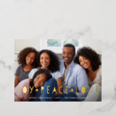 Joy Peace Love | Horizontal Photo Foil Holiday Card (Standing Front)