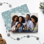Joy Peace Love | Horizontal Photo Foil Holiday Card<br><div class="desc">Share your favourite photo on this festive holiday card,  overlaid with "joy,  peace,  love" in gold foil cutout lettering. Personalise with your names and the year beneath.</div>