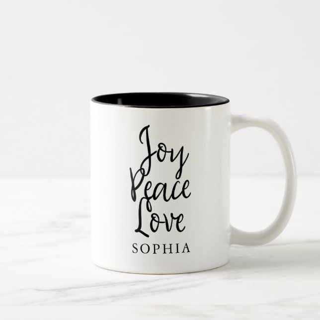 Joy Peace Love Inspirational Two-Tone Coffee Mug (Right)