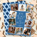 Joy Peace Love & Light Hanukkah 10 Instant Photo H Holiday Card<br><div class="desc">Joy, Peace, Love & Light With Star Of David, 10 Instant Photo Collage Hanukkah Holiday Card. The greeting and background can be changed to any colour of your choice. Designed / original artwork by fat*fa*tin. Easy to personalise with your own text message, name, year, photo, or image. More editing features...</div>