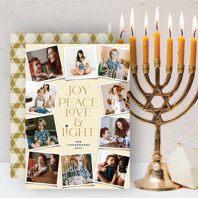 Joy Peace Love & Light Hanukkah 10 Instant Photo H Holiday Card (Creator Uploaded)