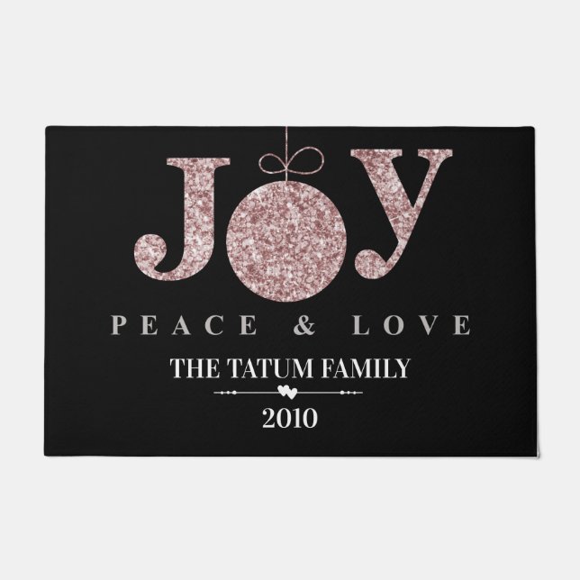 Joy, Peace & Love  (Pink) Doormat (Front)